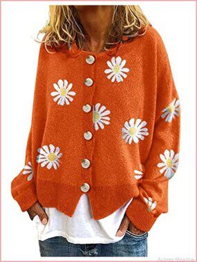Ribbed Knit Button Down Cardigan Crop Jacquard Sweater Coat